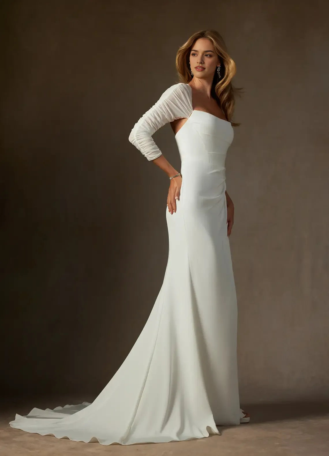 Elegant Satin Mermaid Strapless Crepe Back Wedding Dresses Neckline High Slit Streamlined Silhouette Subtle Draping Ideal for Timeless Bridal Looks