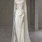 White Satin Pleats Straps Wedding Dress