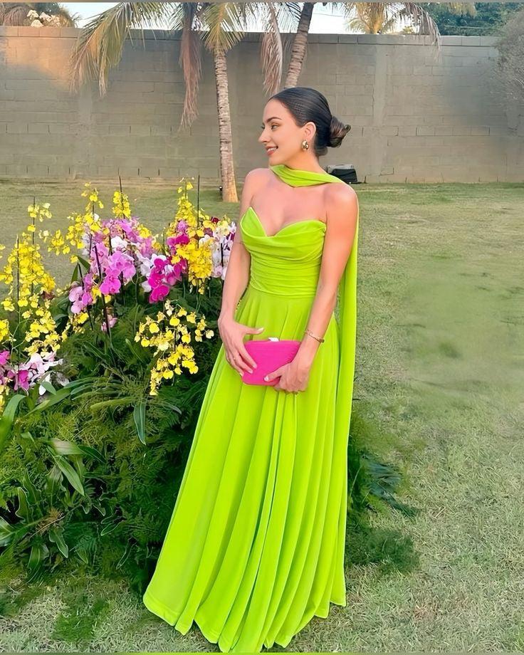 simple bright green chiffon prom dresses formal party dress long