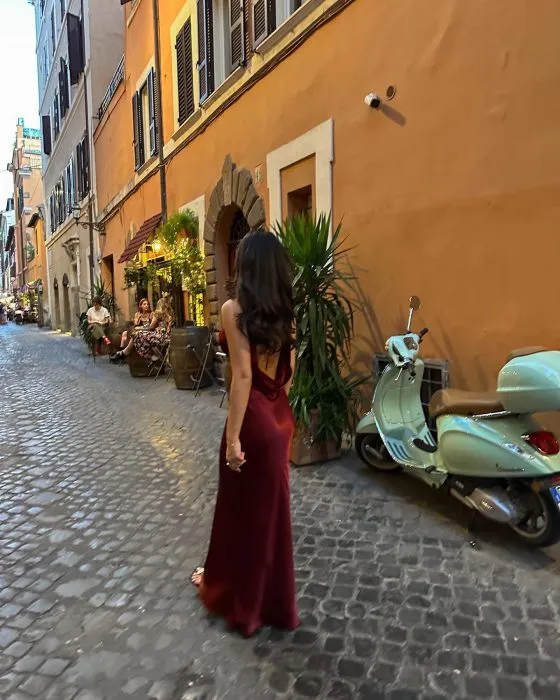 Burgundy Prom Dresses Deep V Neck Evening Dress