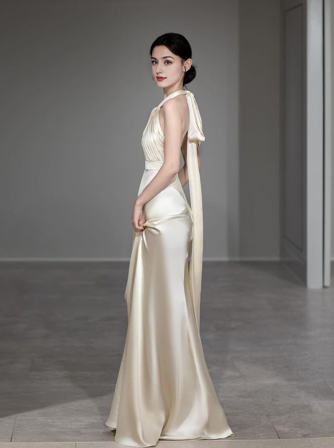 Backless Halter Long Prom Dress Elegant Evening Party Dress