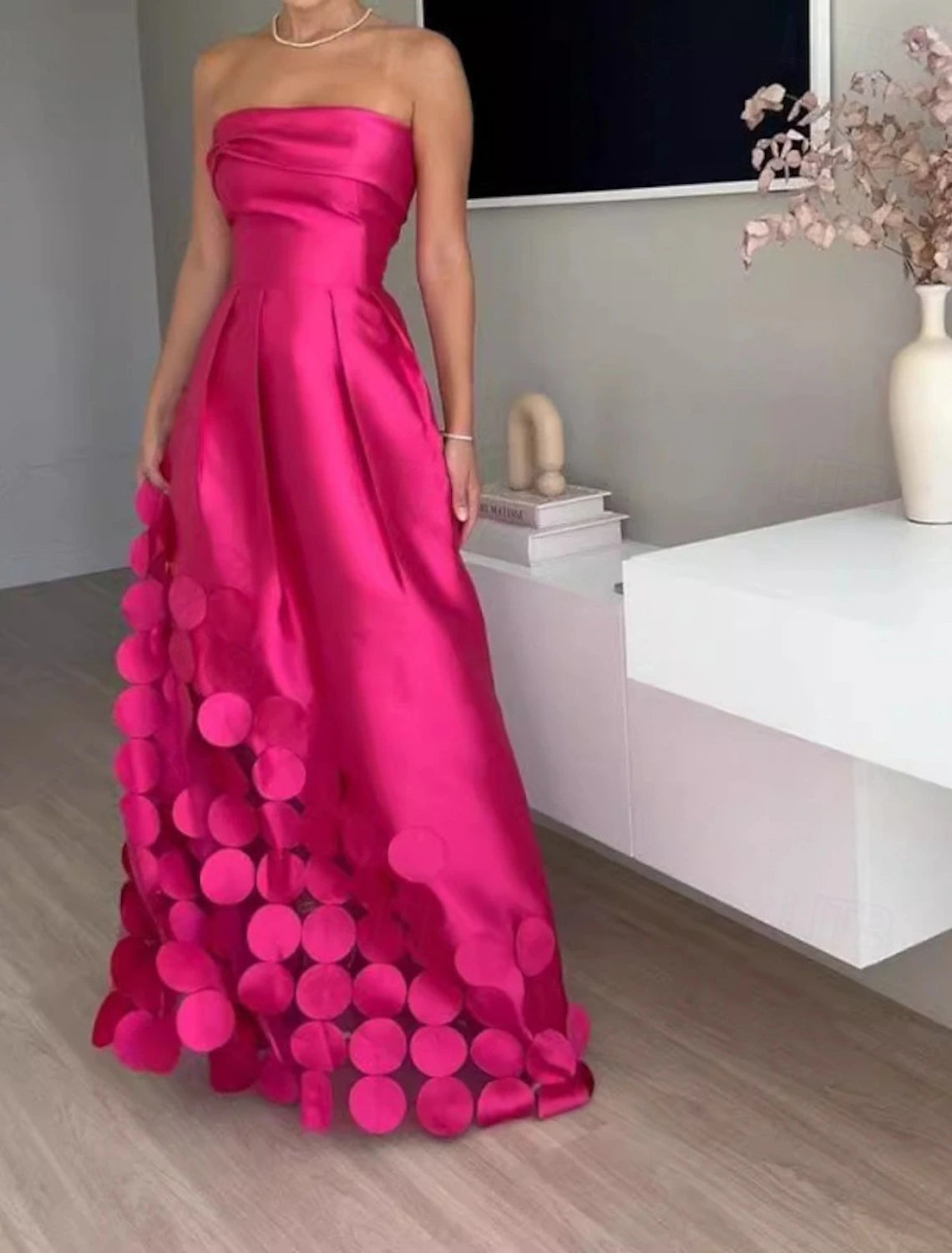 Women's Long Dress Maxi Dress Prom Dress Party Dress Satin Dress Fashion Outdoor Party Holiday Regular Fit Plain Sleeveless Strapless Rose Red Summer