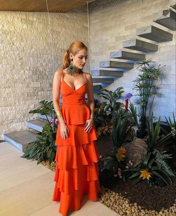 Spaghetti Straps Layer Long Prom Dress Birthday Dress