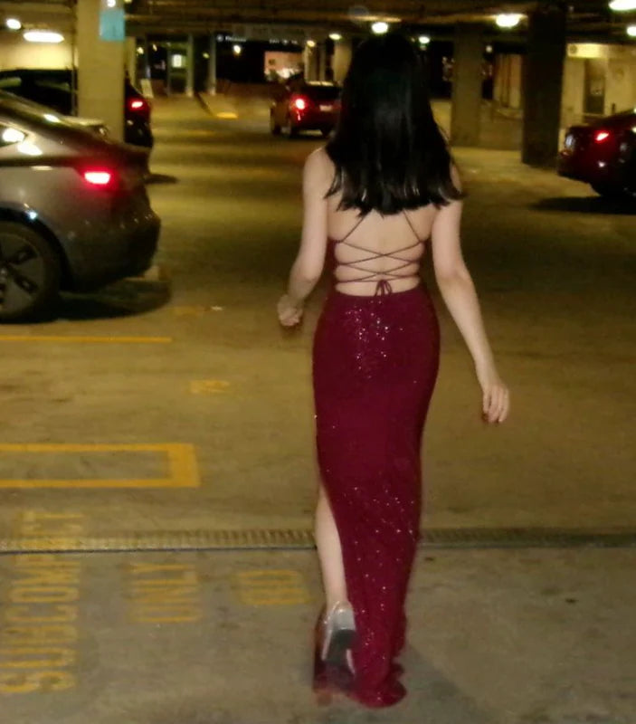 Burgundy Sequin Prom Dresses Long Formal Evening Dress