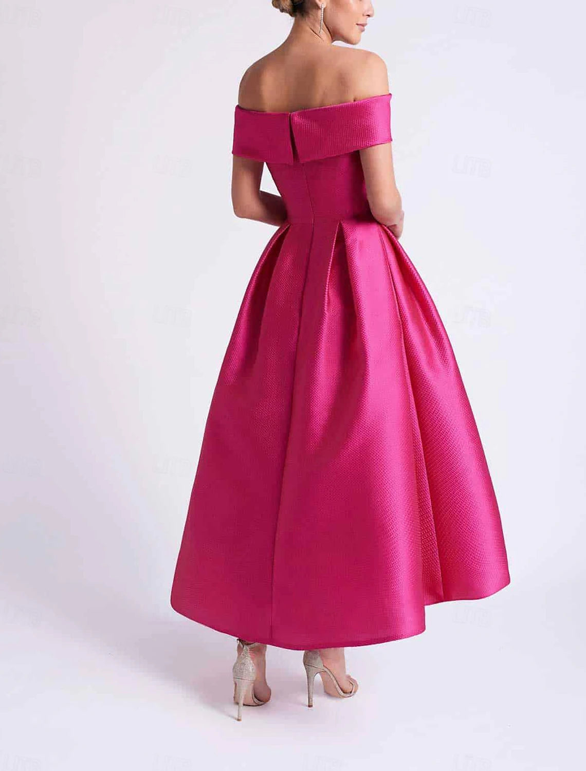 A-Line Wedding Guest Dresses Elegant Dress Cocktail Party Tea Length Sleeveless One Shoulder Satin with Bow