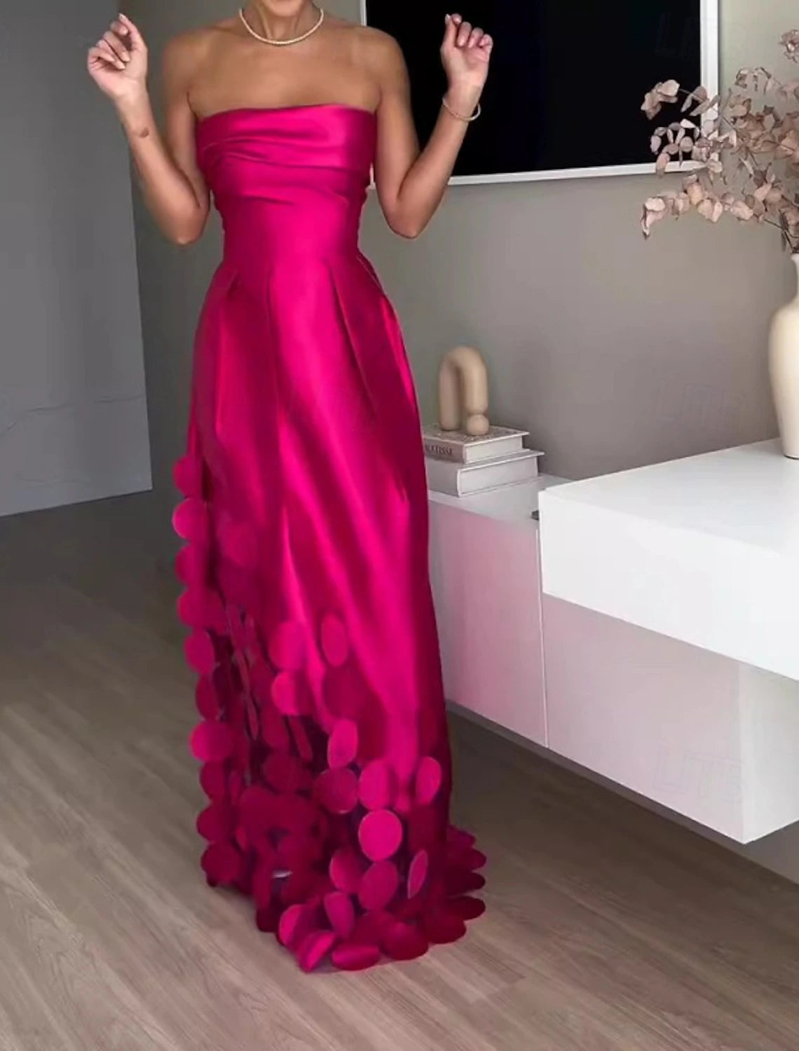 Women's Long Dress Maxi Dress Prom Dress Party Dress Satin Dress Fashion Outdoor Party Holiday Regular Fit Plain Sleeveless Strapless Rose Red Summer