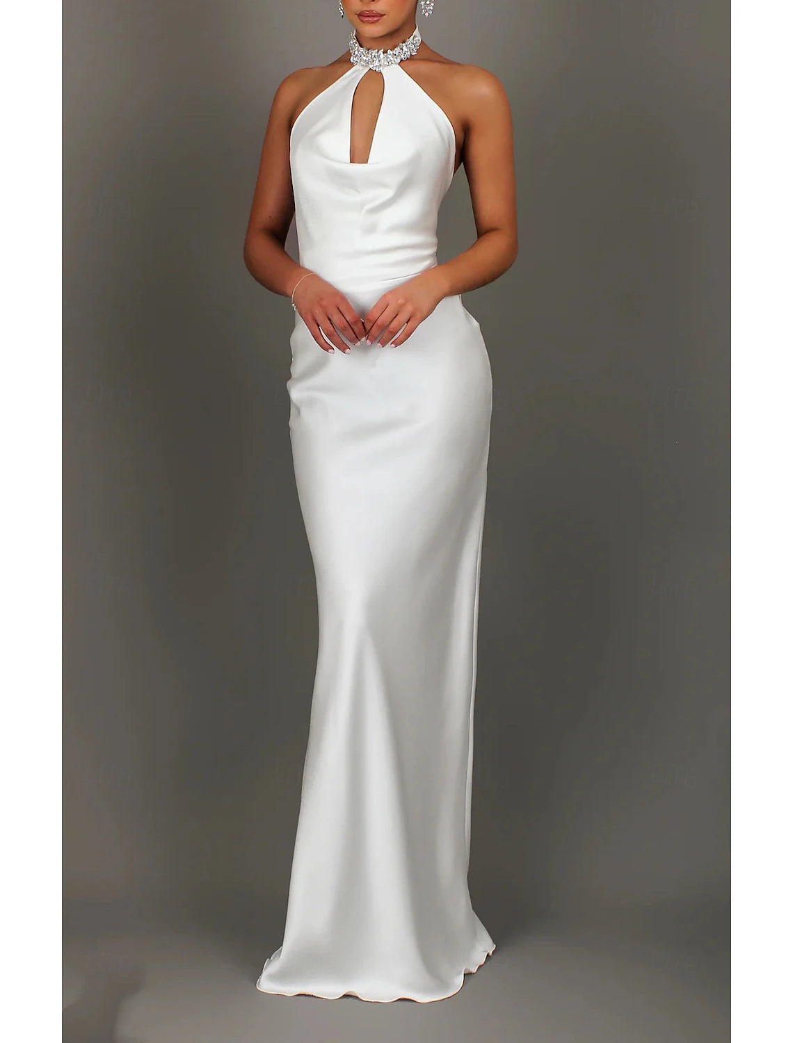 New style Acetate Satin Prom and Evening Gowns Halter - neck Gowns with Rhinestone Embellishments and Open - back Design Bridesmaid Dresses