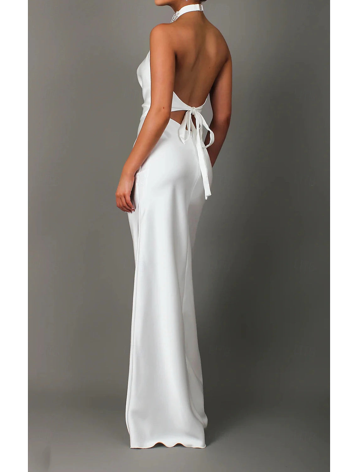 New style Acetate Satin Prom and Evening Gowns Halter - neck Gowns with Rhinestone Embellishments and Open - back Design Bridesmaid Dresses