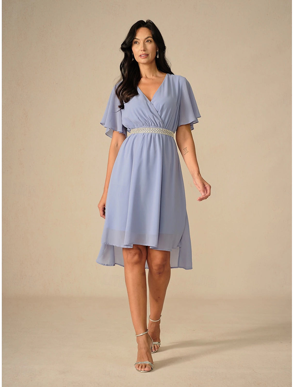 Women's Mini Dress A Line Dress Party Cocktail Beach Wedding Guest Cocktail Party Regular Fit Solid Color Short Sleeve V Neck Blue Summer Spring Belt Not Included