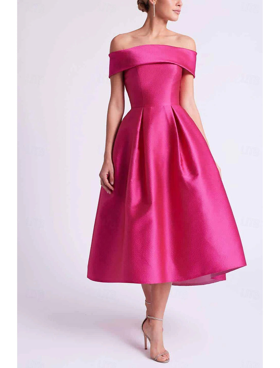 A-Line Wedding Guest Dresses Elegant Dress Cocktail Party Tea Length Sleeveless One Shoulder Satin with Bow