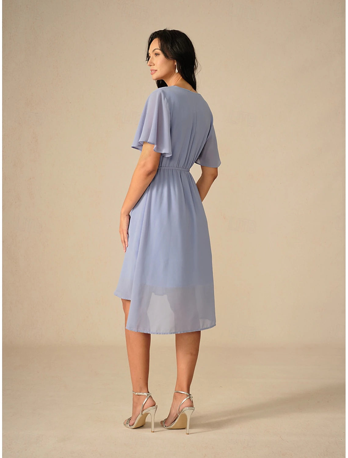 Women's Mini Dress A Line Dress Party Cocktail Beach Wedding Guest Cocktail Party Regular Fit Solid Color Short Sleeve V Neck Blue Summer Spring Belt Not Included