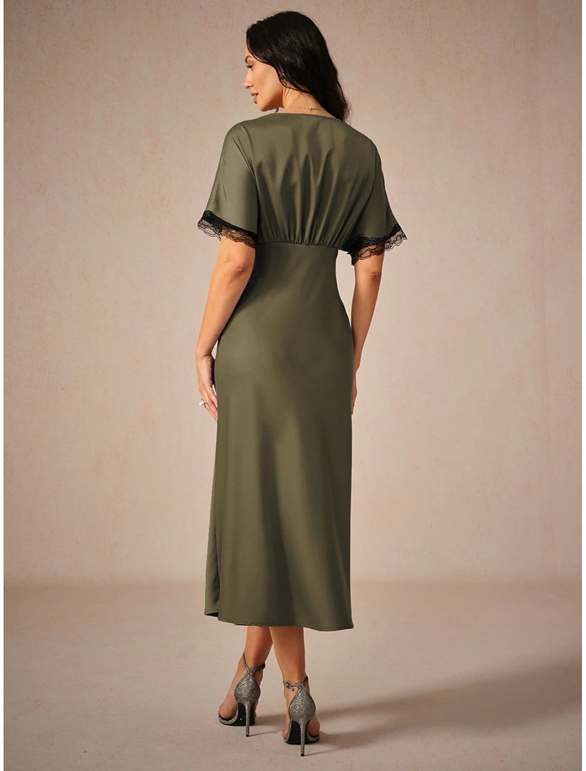 Women's Maxi Dress Sheath Dress Elegant Stylish Wedding Party Daily Regular Fit Solid Color Short Sleeve V Neck Olive Summer
