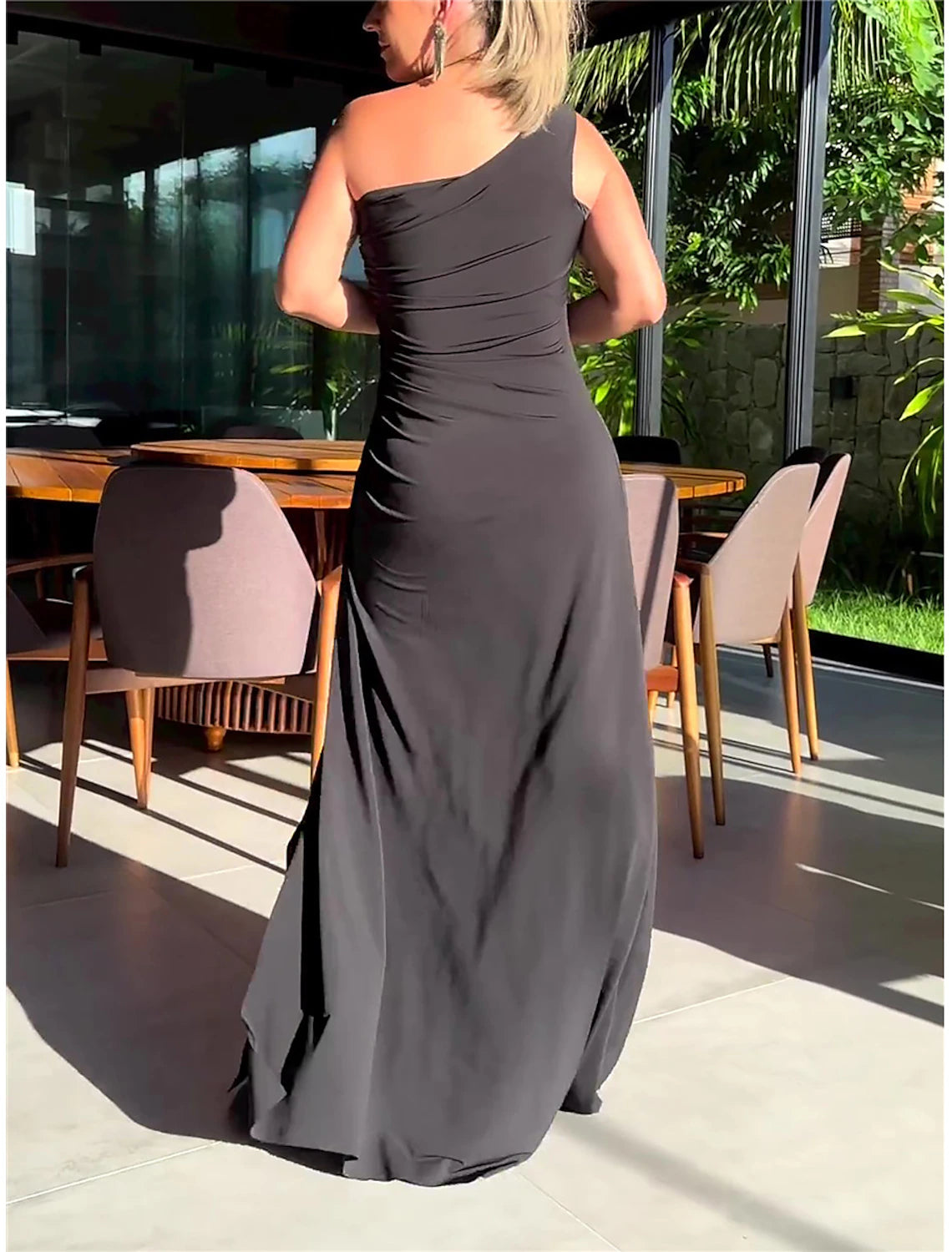Women's Long Dress Maxi Dress Black Dress Prom Dress Party Dress Sheath Dress Fashion Party Elegant Dress Vacation Wedding Guest Special Occasion Regular Fit Pure Color Sleeveless One Shoulder Black