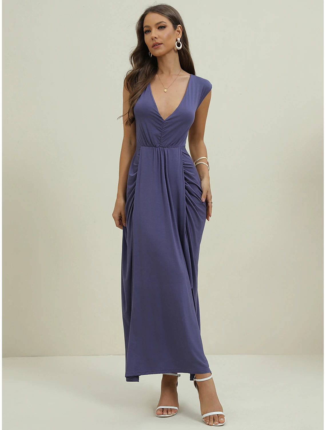 Women's Black Dress Prom Dress Party Dress Ruched Backless V Neck Sleeveless Formal Winter Dress Navy Blue Spring Fall