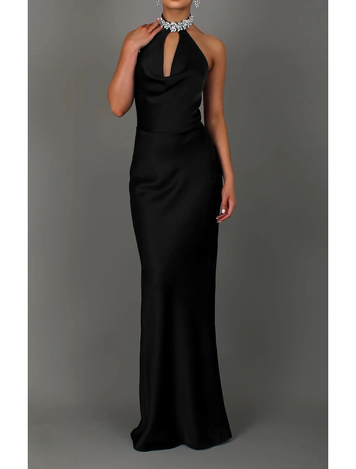 New style Acetate Satin Prom and Evening Gowns Halter - neck Gowns with Rhinestone Embellishments and Open - back Design Bridesmaid Dresses