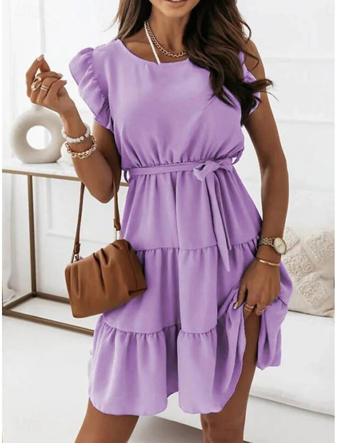 Women's Mini Dress A Line Dress Party Birthday Party Birthday Regular Fit Graphic Short Sleeve Crew Neck Pink Red Sky Blue Purple Summer Spring