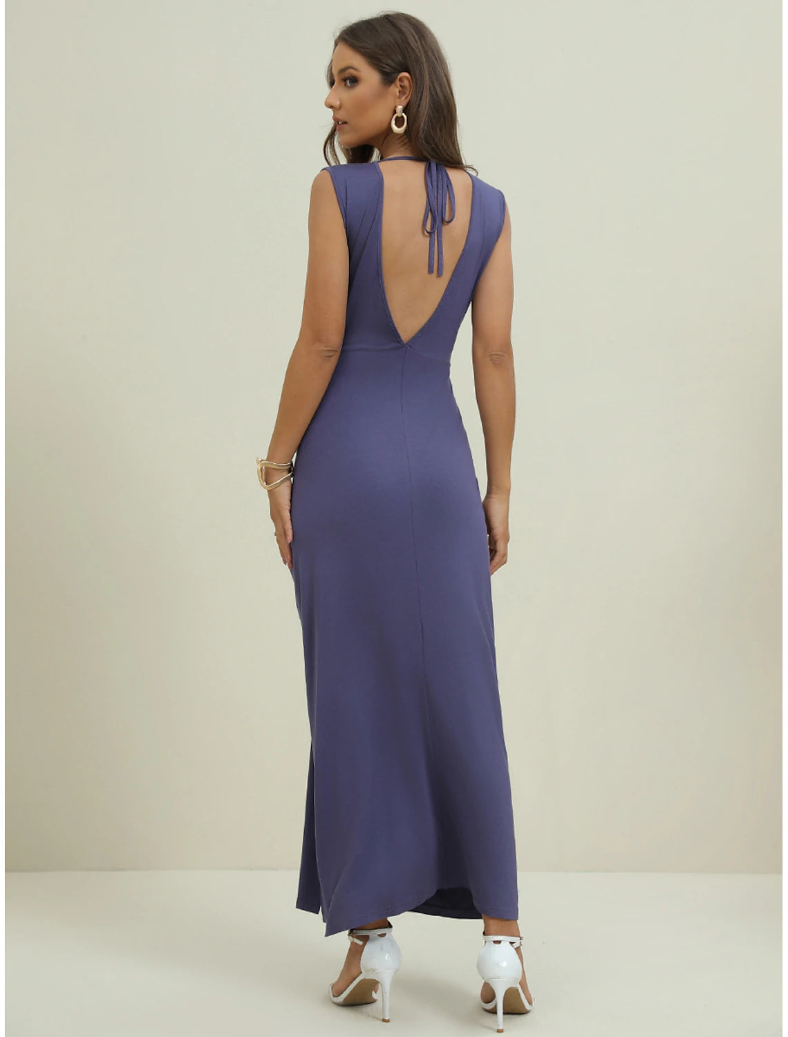 Women's Black Dress Prom Dress Party Dress Ruched Backless V Neck Sleeveless Formal Winter Dress Navy Blue Spring Fall