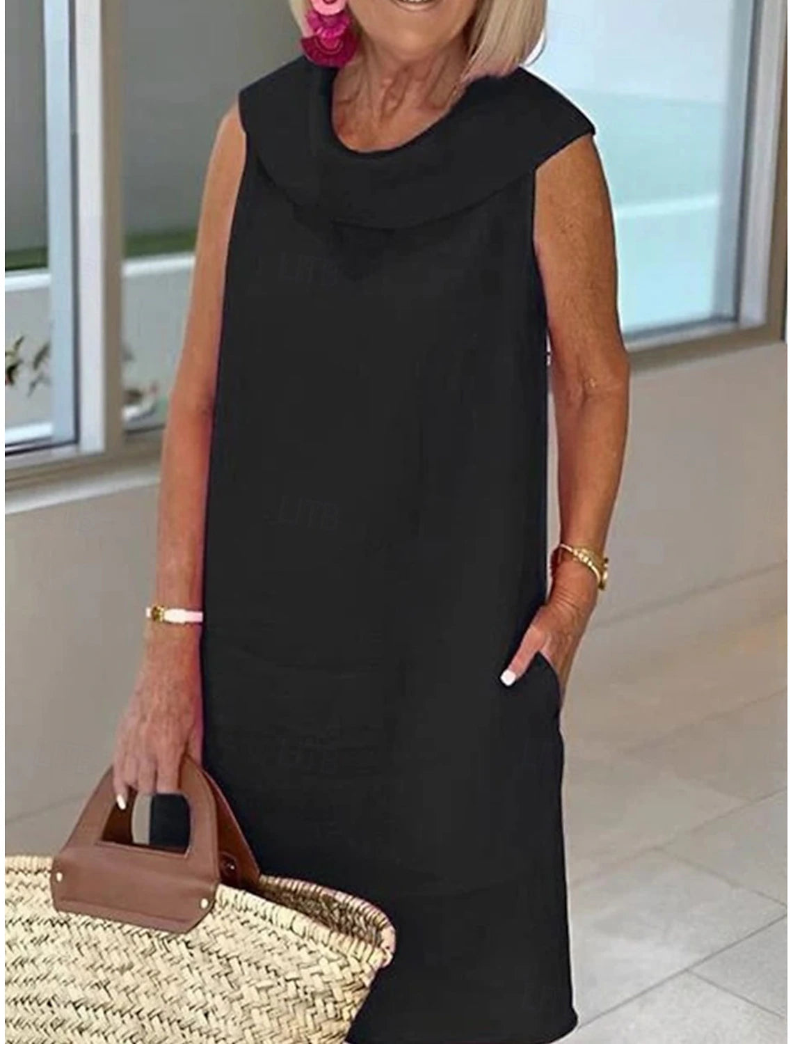 Women's Long Dress Maxi Dress Cotton Linen Dresses Casual Dress Elegant Stylish Basic Vacation Party Work Regular Fit Plain Sleeveless Shirt Collar Black Yellow Pink Blue Summer Spring