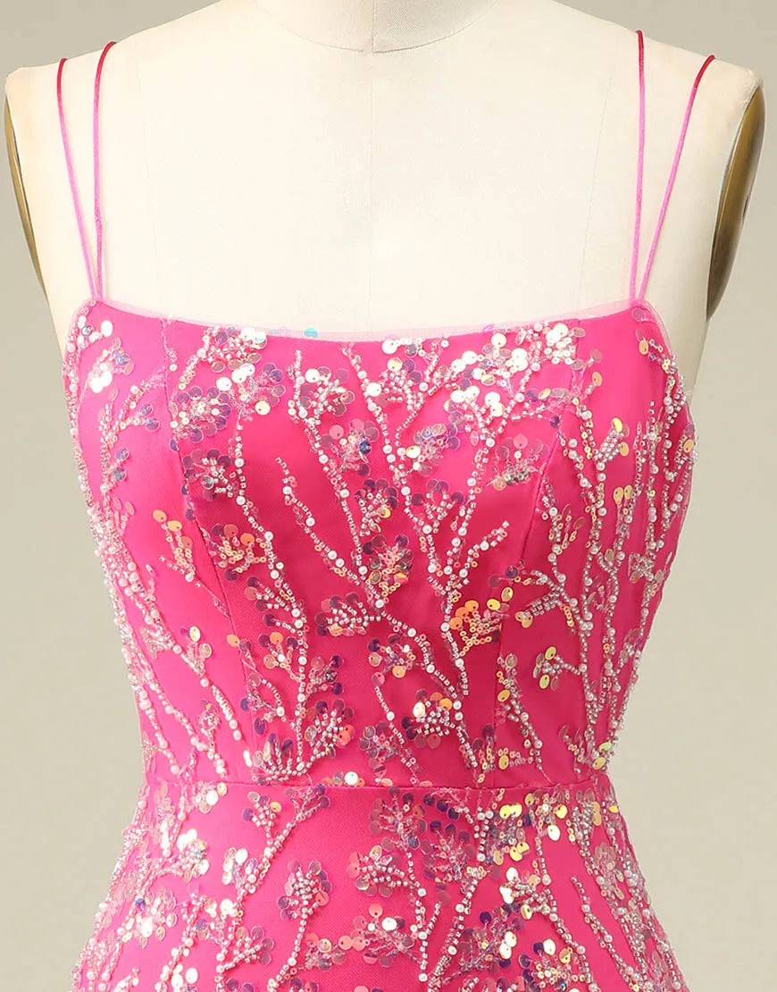 DingJiDress Gorgeous Sparkly Double Spaghetti Straps Tight Homecoming Dress With Fringe