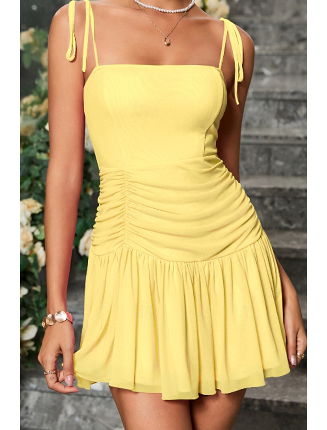 Women's Mini Dress Graduation Dress Homecoming Dress Slip Dress Ruched Dress Fashion Modern Birthday Graduation Date Regular Fit Plain Sleeveless Spaghetti Strap Yellow Summer