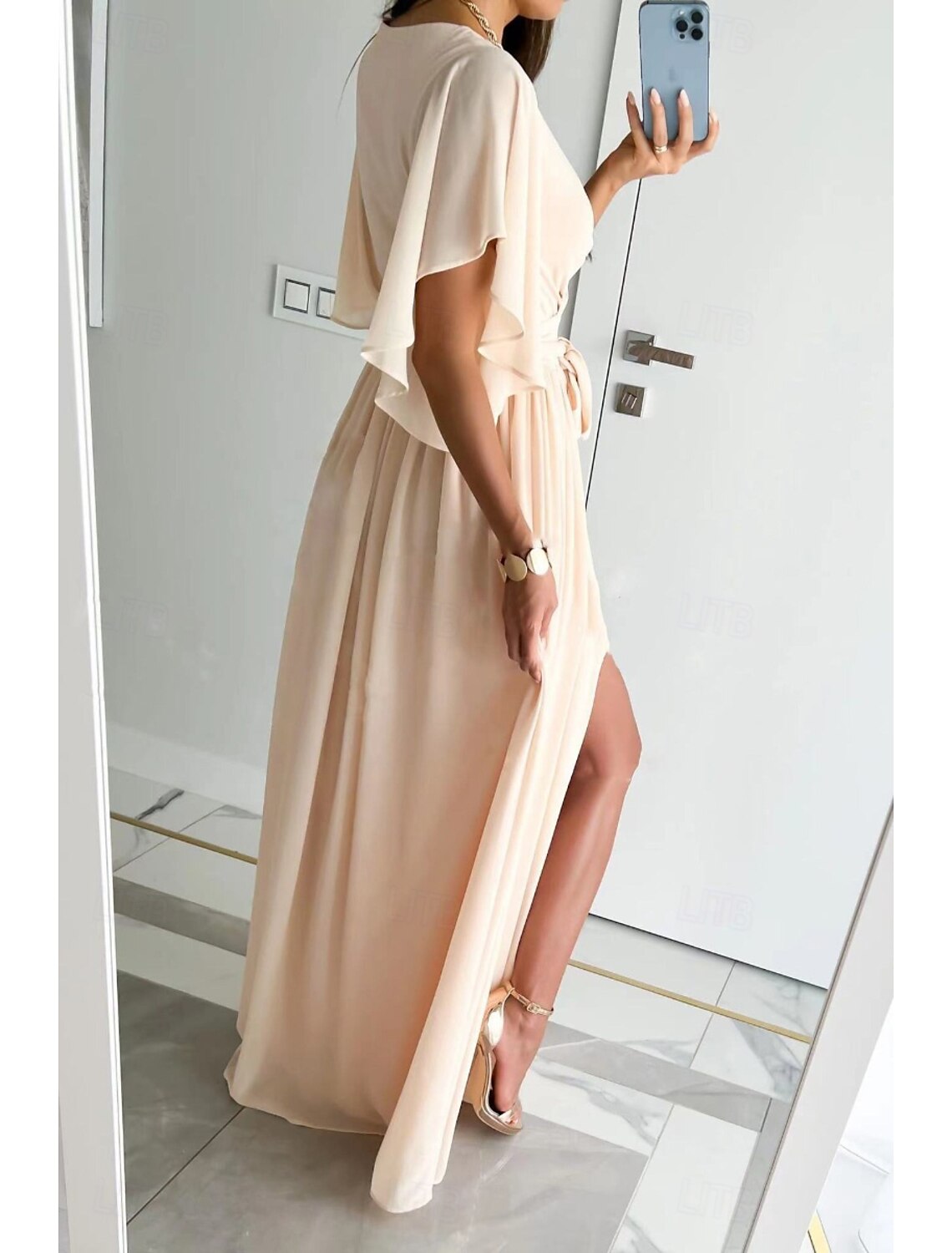 Women's Long Dress Maxi Dress Formal Dress Fashion Flare Cuff Sleeve Party Date Regular Fit Plain Short Sleeve V Neck Black Red Blue Khaki Summer