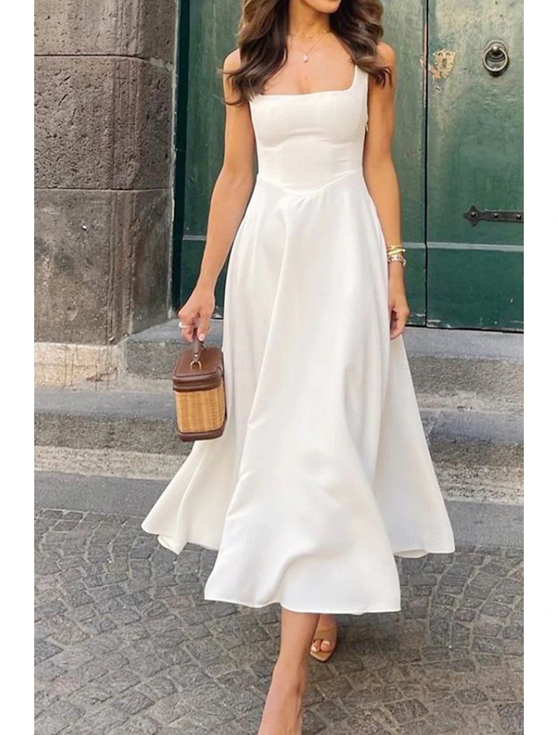 Women's Midi Dress White Dress Graduation Dress Slip Dress Fashion Birthday Graduation Date Regular Fit Plain Sleeveless Spaghetti Strap Black White Summer
