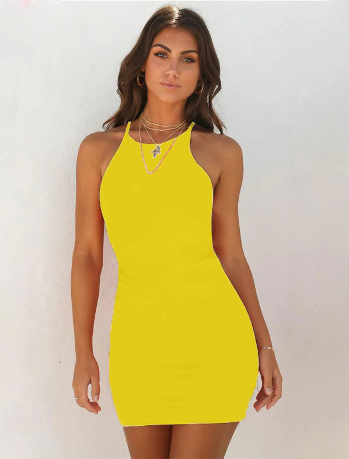 Women's Mini Dress Casual Dress Sheath Dress Sundress Hot Basic Party Daily Holiday Slim Pure Color Sleeveless Halter Neck Black White Yellow Pink Summer Spring