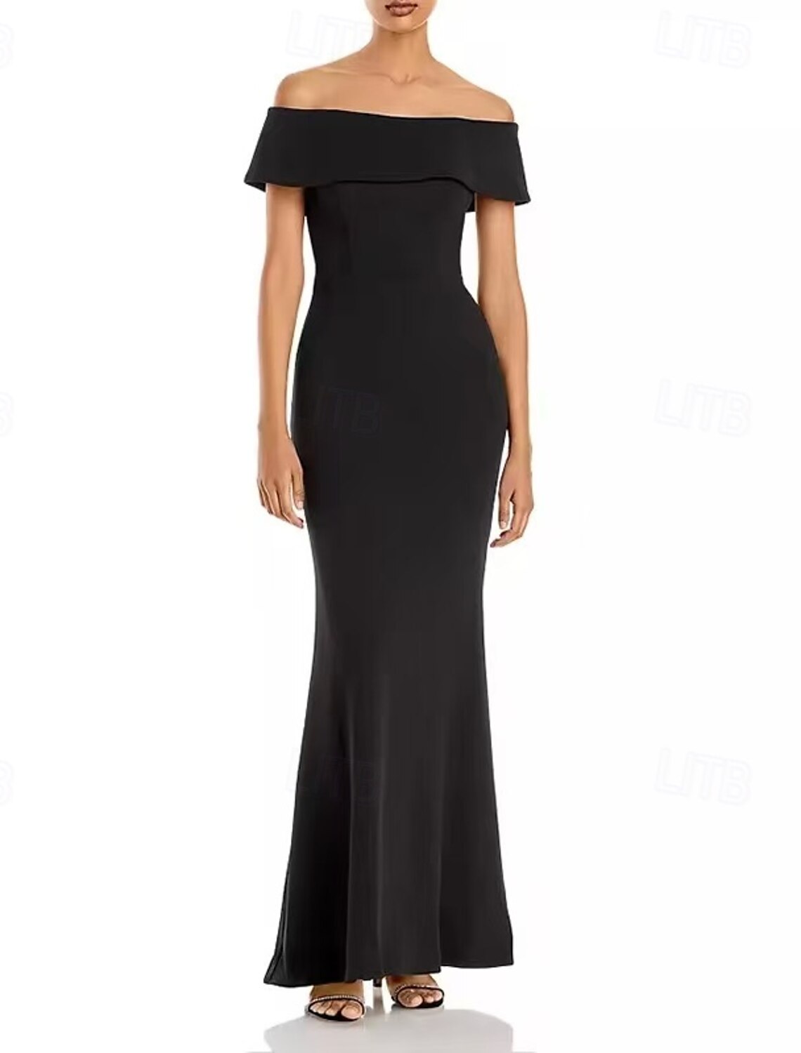 Mermaid / Trumpet Evening Gown Elegant Dress Evening Party Black Tie Gala Floor Length Short Sleeve Off Shoulder Wednesday Addams Family Cotton Blend Backless with Ruffles Shawl