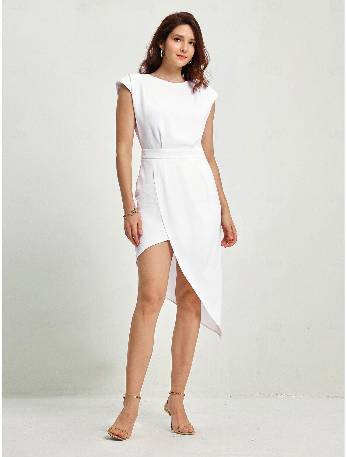 Women's Wedding Guest Cocktail Knee Length Dress White Semi Formal Open Back Asymmetrical Hem Summer Dress dress to impress