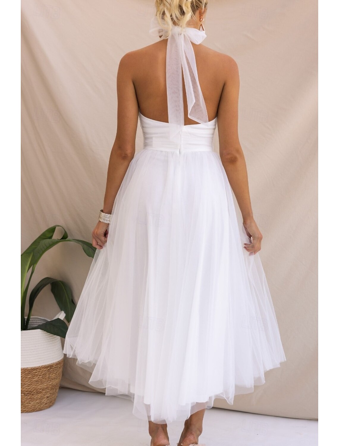 Women's Midi Dress Cocktail Dress Halter Neck Dress Elegant Fashion Party Birthday Tea Party Regular Fit Plain Sleeveless Halter Neck White Pink Apricot Summer