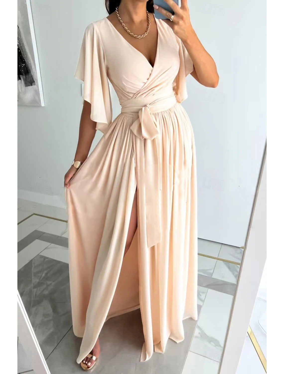 Women's Long Dress Maxi Dress Formal Dress Fashion Flare Cuff Sleeve Party Date Regular Fit Plain Short Sleeve V Neck Black Red Blue Khaki Summer