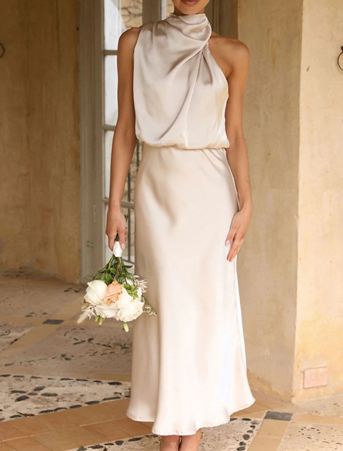 Women's Long Dress Maxi Dress Prom Dress Casual Dress Satin Dress Summer Dress Fashion Outdoor Holiday Date Regular Fit Plain Sleeveless Halter Neck Black Apricot Rose Pink Summer Spring