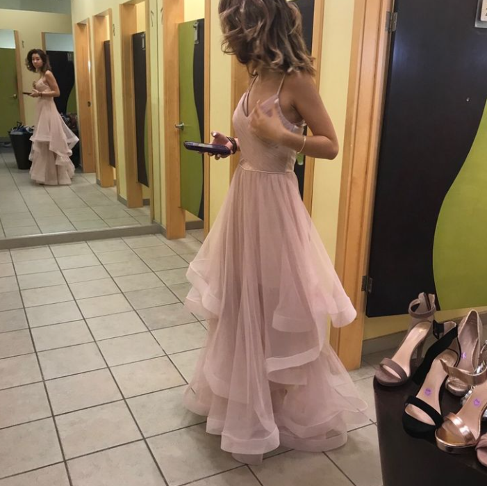 A Line Pink Tulle Long Prom Dress Long Evening Dress