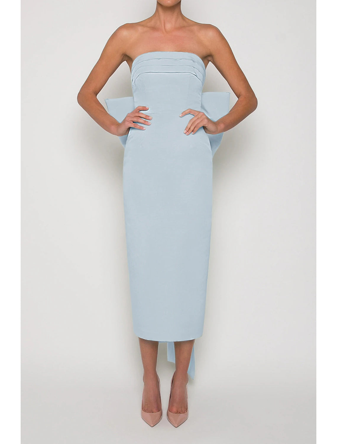 Sheath Cocktail Dresses Party Dress Wedding Guest Engagement Tea Length Sleeveless Strapless Fall Wedding Reception Satin with Bow(s) Derby Dresses