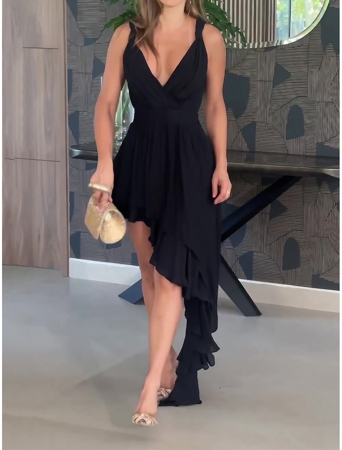 Women's Long Dress Maxi Dress Black Dress Prom Dress Party Dress Wedding Guest Dress Fashion Party Modern Vacation Wedding Guest Special Occasion Regular Fit Pure Color Sleeveless Deep V Black Summer