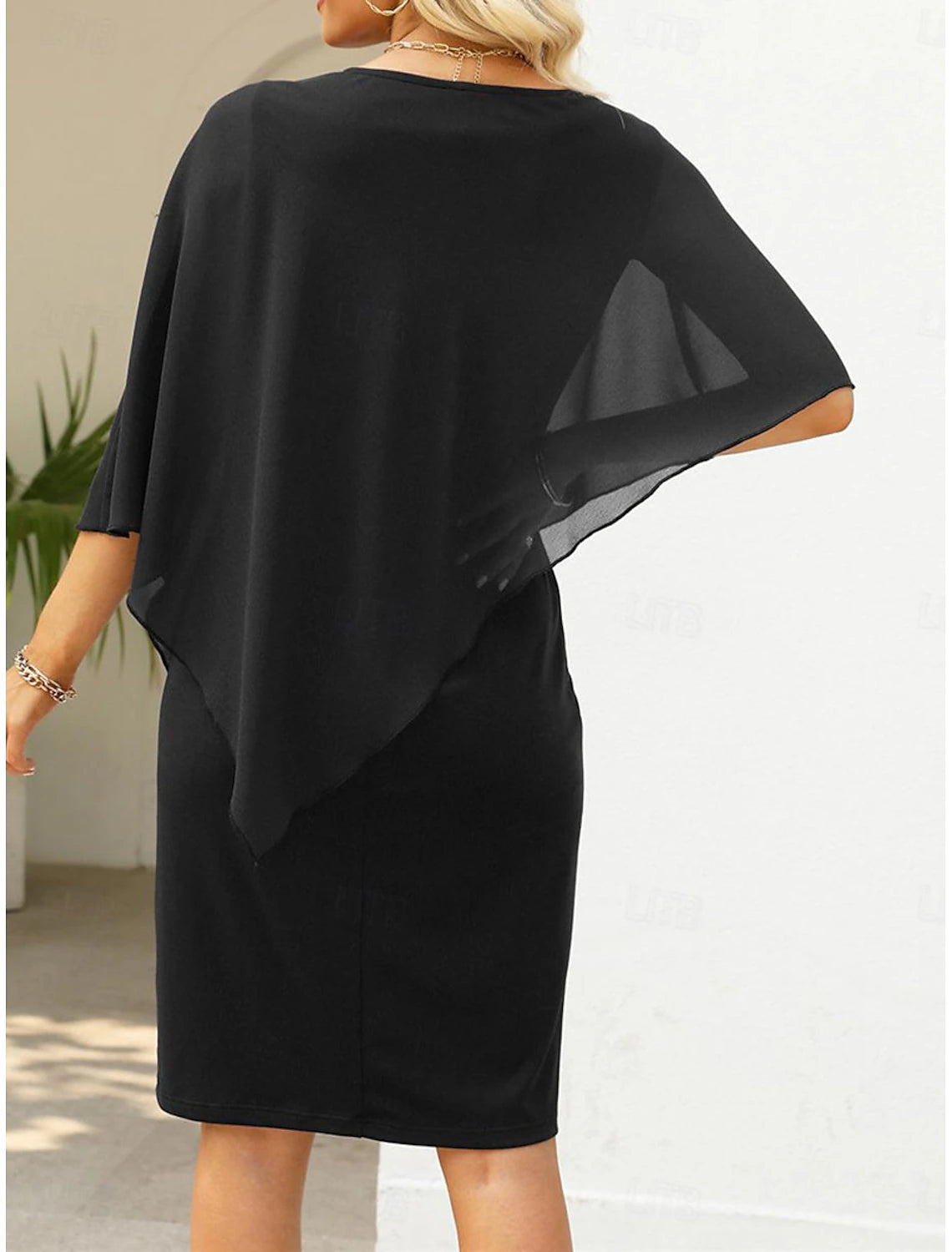 Women's Black Dress Mini Dress Chiffon Ruffle Party Wedding Guest Work Elegant Formal Crew Neck Long Sleeve Black Color