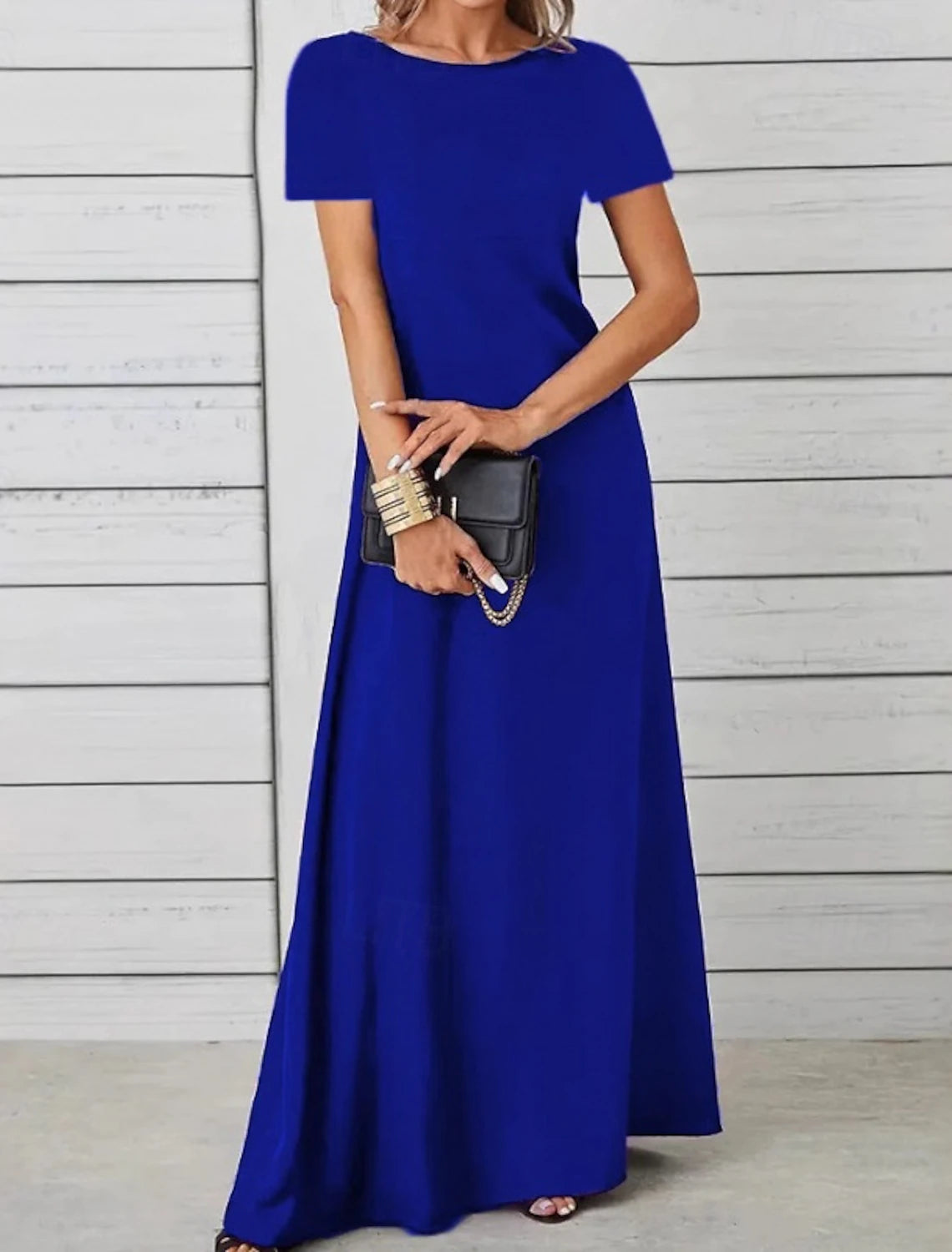 Women's Long Dress Maxi Dress Casual Dress Swing Dress Fashion Outdoor Party Holiday Regular Fit Plain Short Sleeve Crew Neck Black Red Blue Summer