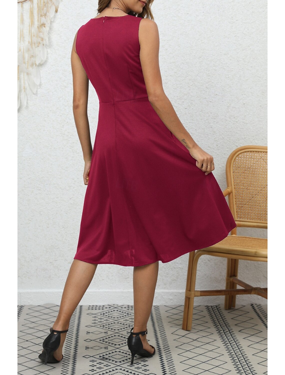 Women's Midi Dress Party Dress Cocktail Dress Fashion Party Birthday Date Regular Fit Plain Sleeveless V Neck Black Wine Blue Dark Green Summer