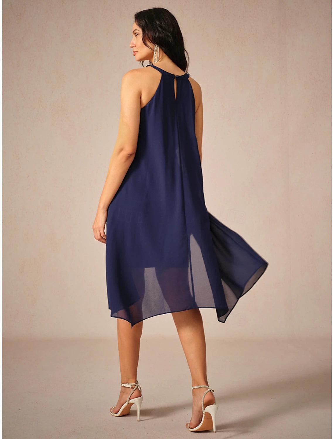 Women's Mini Dress Petite Dress Chiffon Dress Elegant Stylish Flowy Party Date Regular Fit Solid Color Sleeveless Halter Neck Navy Blue Summer