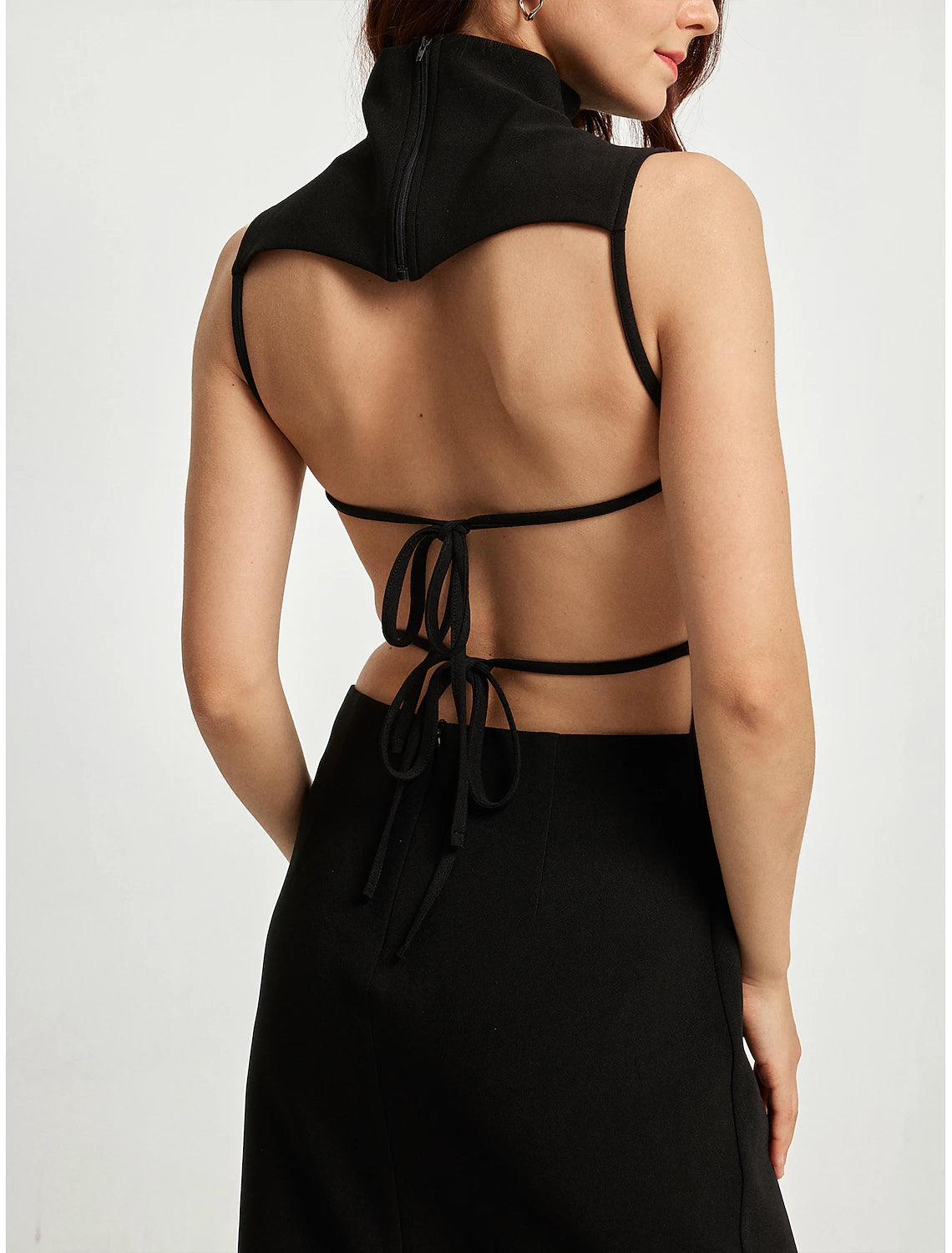 Women's Black Dress Sleeveless High Slit Dress High Neck Midi Party Dress