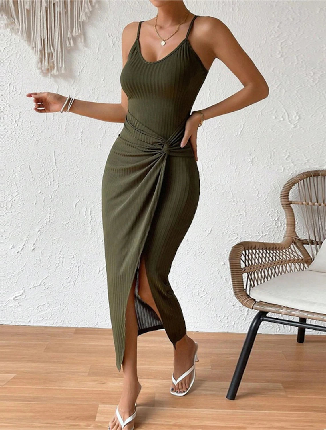 Women's Long Dress Maxi Dress Casual Dress Summer Dress Slip Dress Fashion Outdoor Party Holiday Regular Fit Plain Sleeveless Spaghetti Strap Army Green Summer Spring