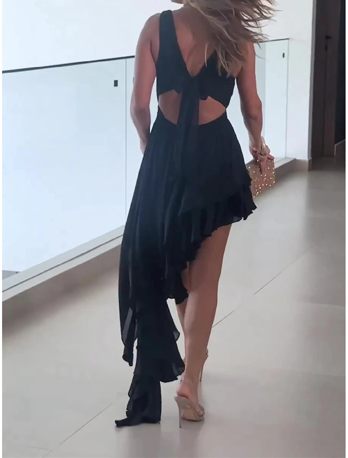 Women's Long Dress Maxi Dress Black Dress Prom Dress Party Dress Wedding Guest Dress Fashion Party Modern Vacation Wedding Guest Special Occasion Regular Fit Pure Color Sleeveless Deep V Black Summer