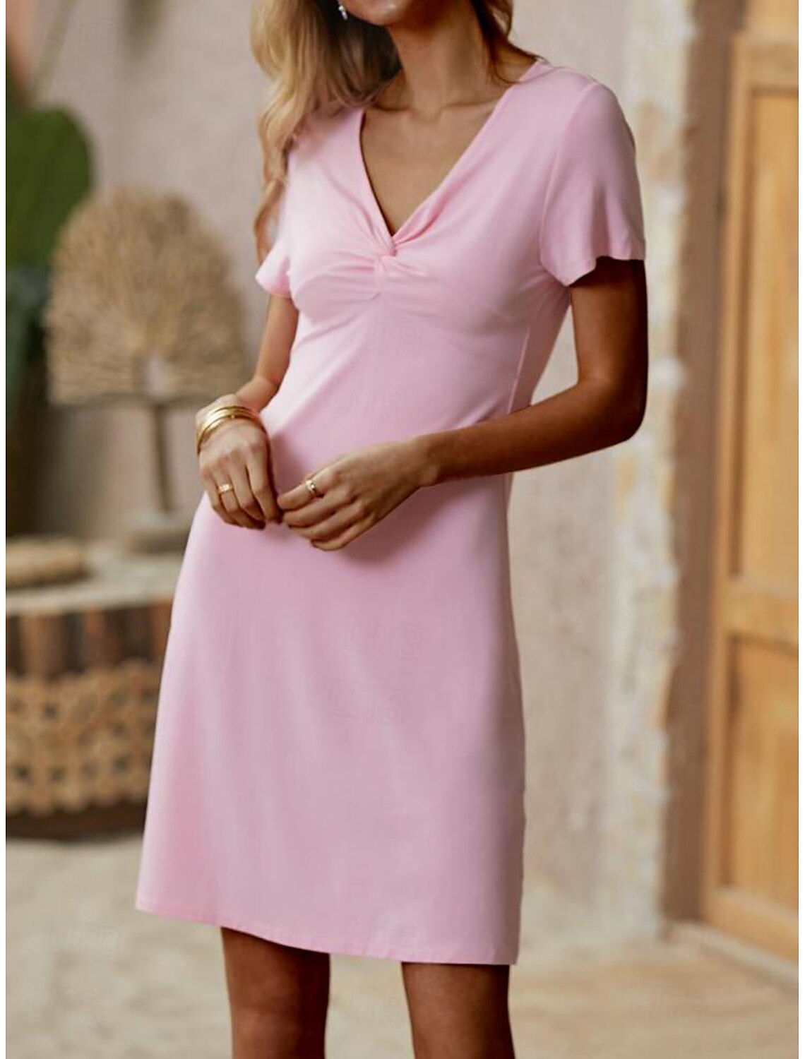 Women's Casual Dress Mini Dress Modal Knot Front Daily Date Elegant Vintage V Neck Short Sleeve Pink Navy Blue Color