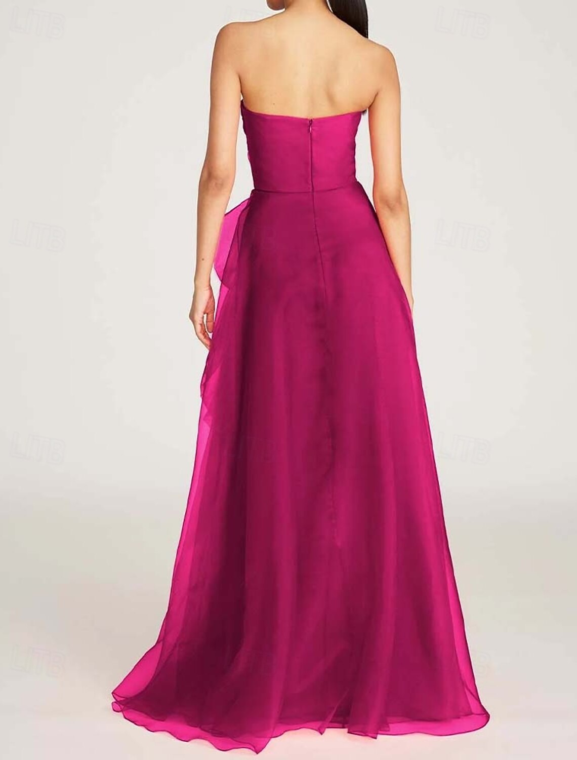 A-Line Evening Gown Celebrity Style Dress Formal Wedding Guest Floor Length Sleeveless One Shoulder Organza with Ruched Ruffles Slit
