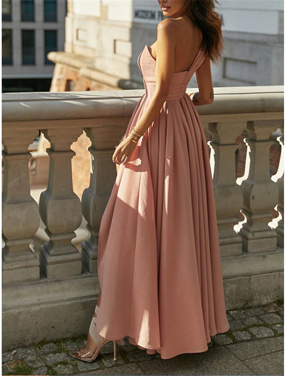Women's Chiffon Dress Maxi Dress Chiffon Ruffle Backless Wedding Party Wedding Guest Elegant Formal One Shoulder Sleeveless Black Pink Red Color