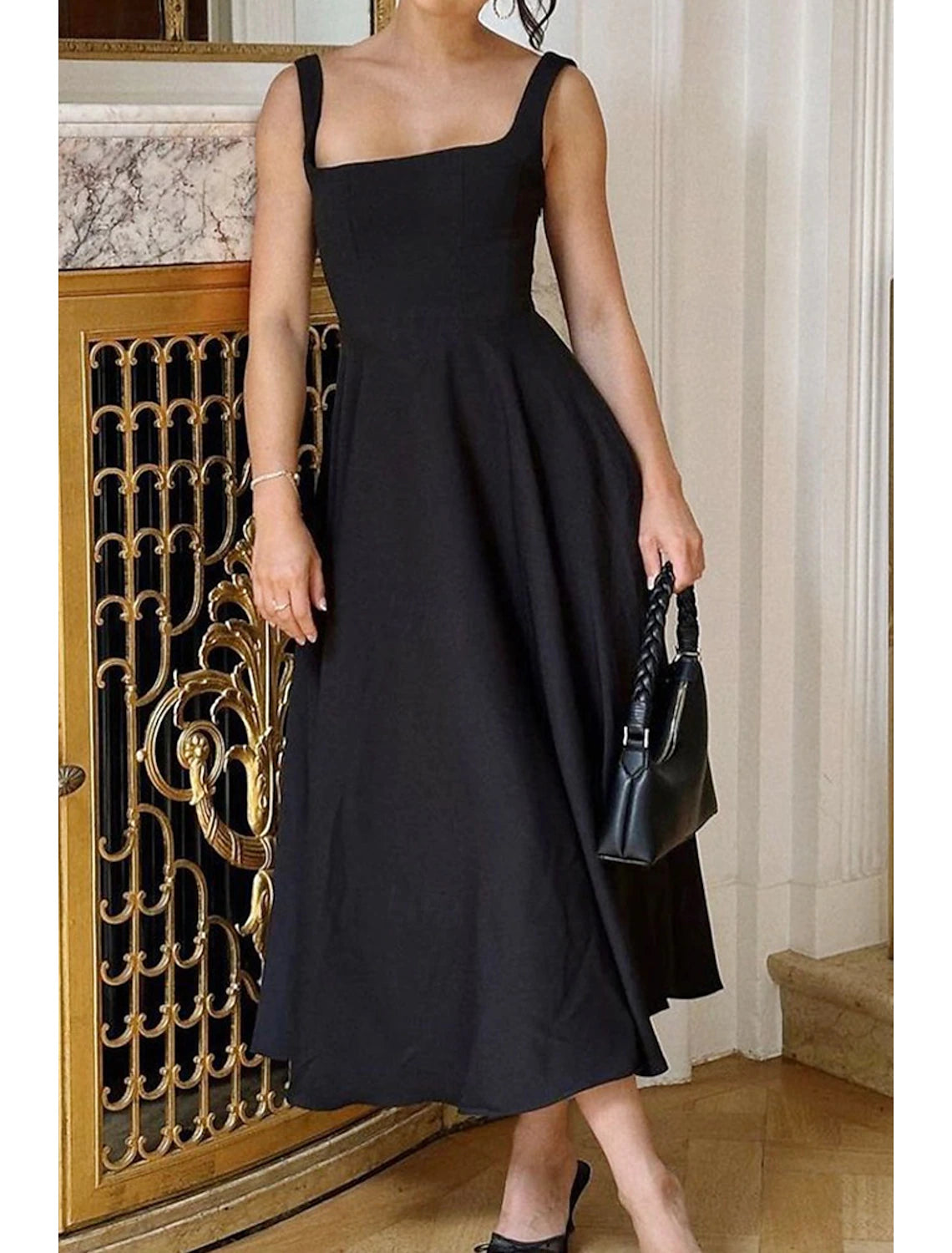 Women's Midi Dress White Dress Graduation Dress Slip Dress Fashion Birthday Graduation Date Regular Fit Plain Sleeveless Spaghetti Strap Black White Summer