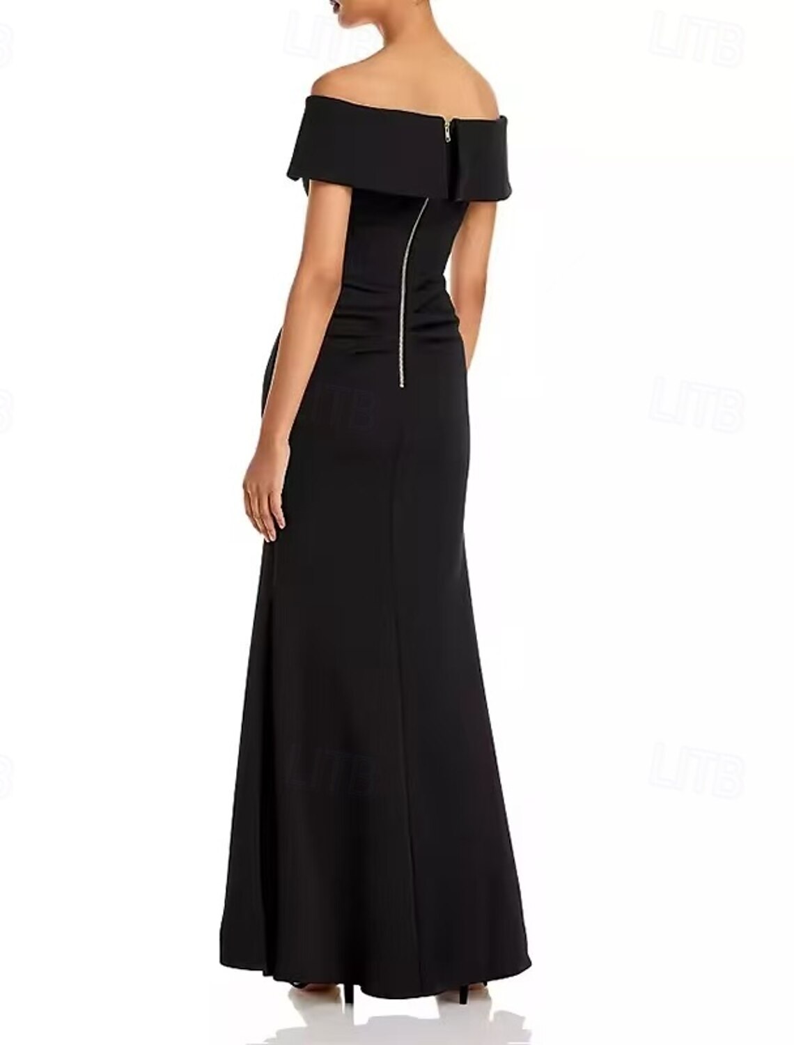 Mermaid / Trumpet Evening Gown Elegant Dress Evening Party Black Tie Gala Floor Length Short Sleeve Off Shoulder Wednesday Addams Family Cotton Blend Backless with Ruffles Shawl