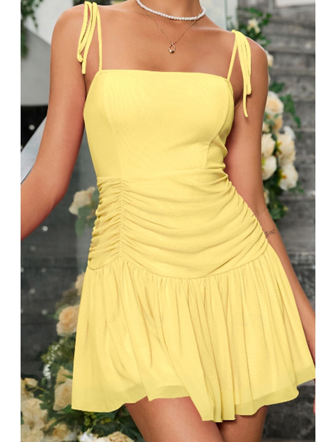 Women's Mini Dress Graduation Dress Homecoming Dress Slip Dress Ruched Dress Fashion Modern Birthday Graduation Date Regular Fit Plain Sleeveless Spaghetti Strap Yellow Summer