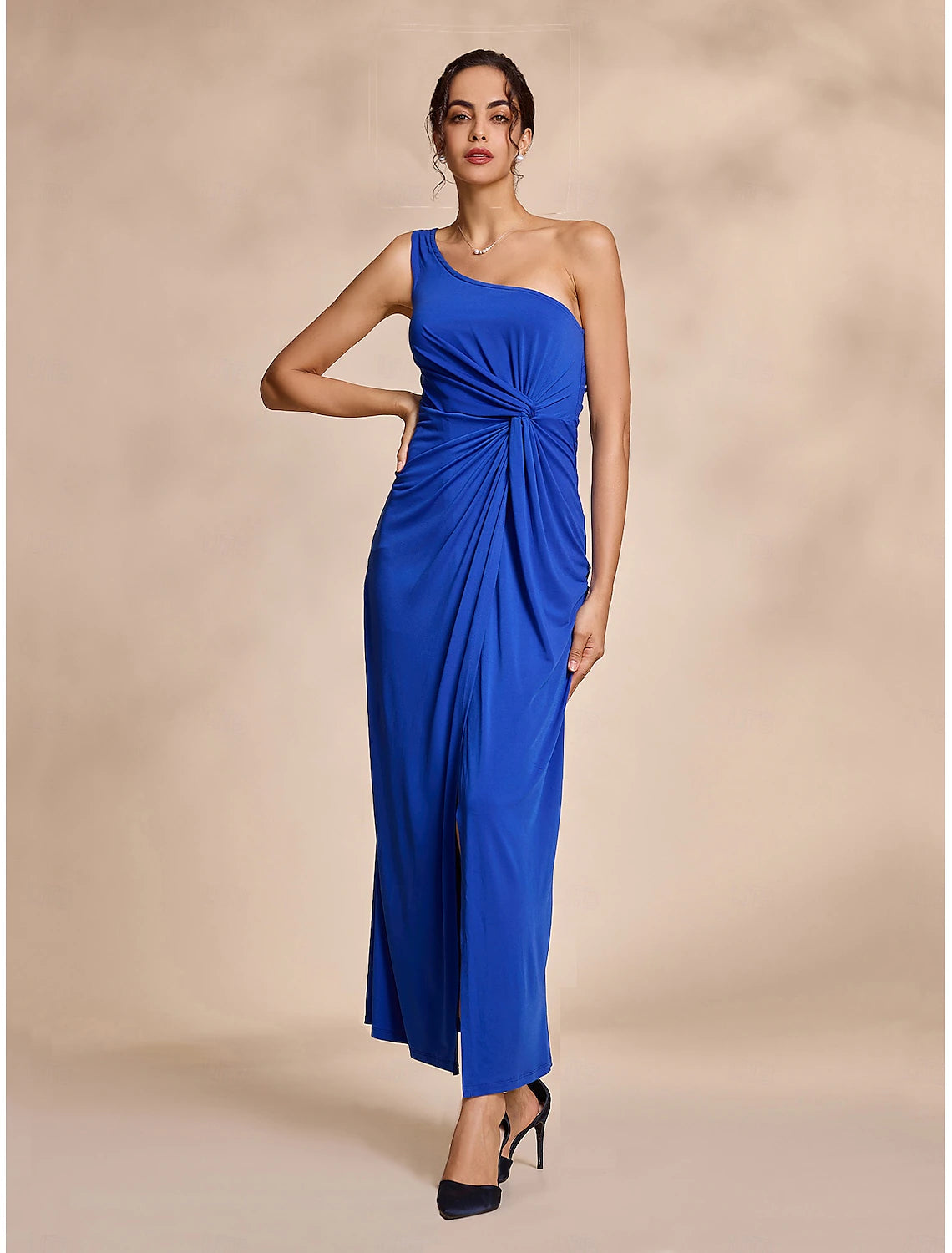 Blue Wedding Party/Wedding Guest Solid Twist Sleeveless Hem Maxi Dress dress to impress