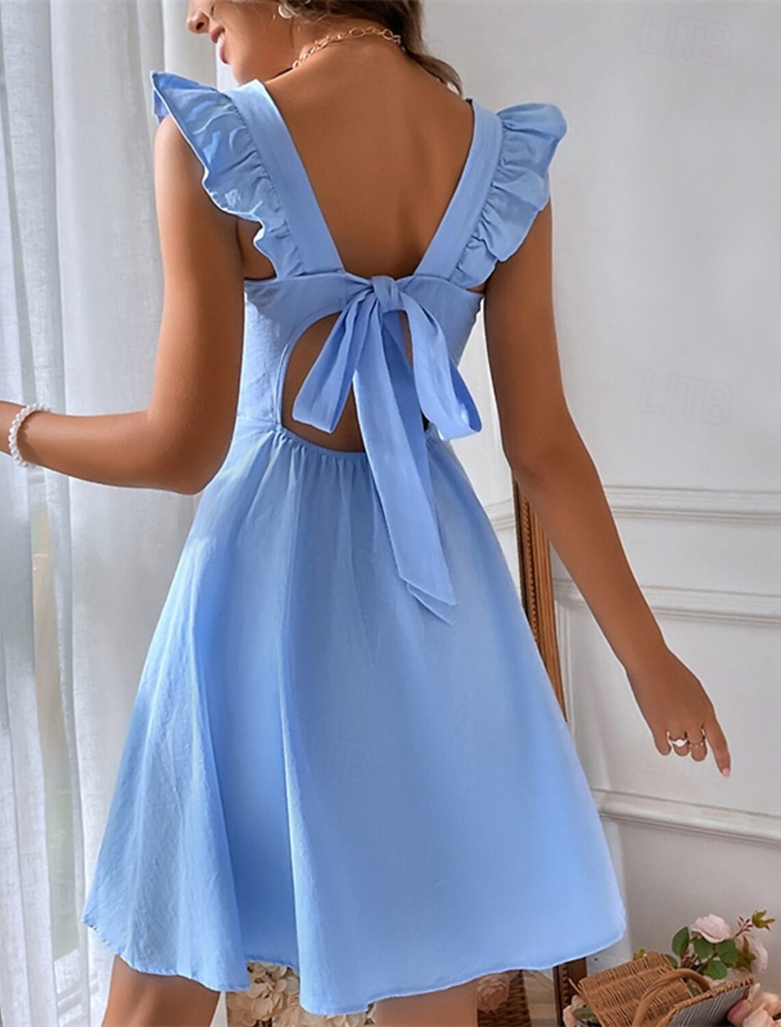 Women's Mini Dress Casual Dress Summer Dress Fashion Butterfly Sleeve Outdoor Party Holiday Regular Fit Plain Sleeveless Square Neck Black Burgundy Blue Summer Spring
